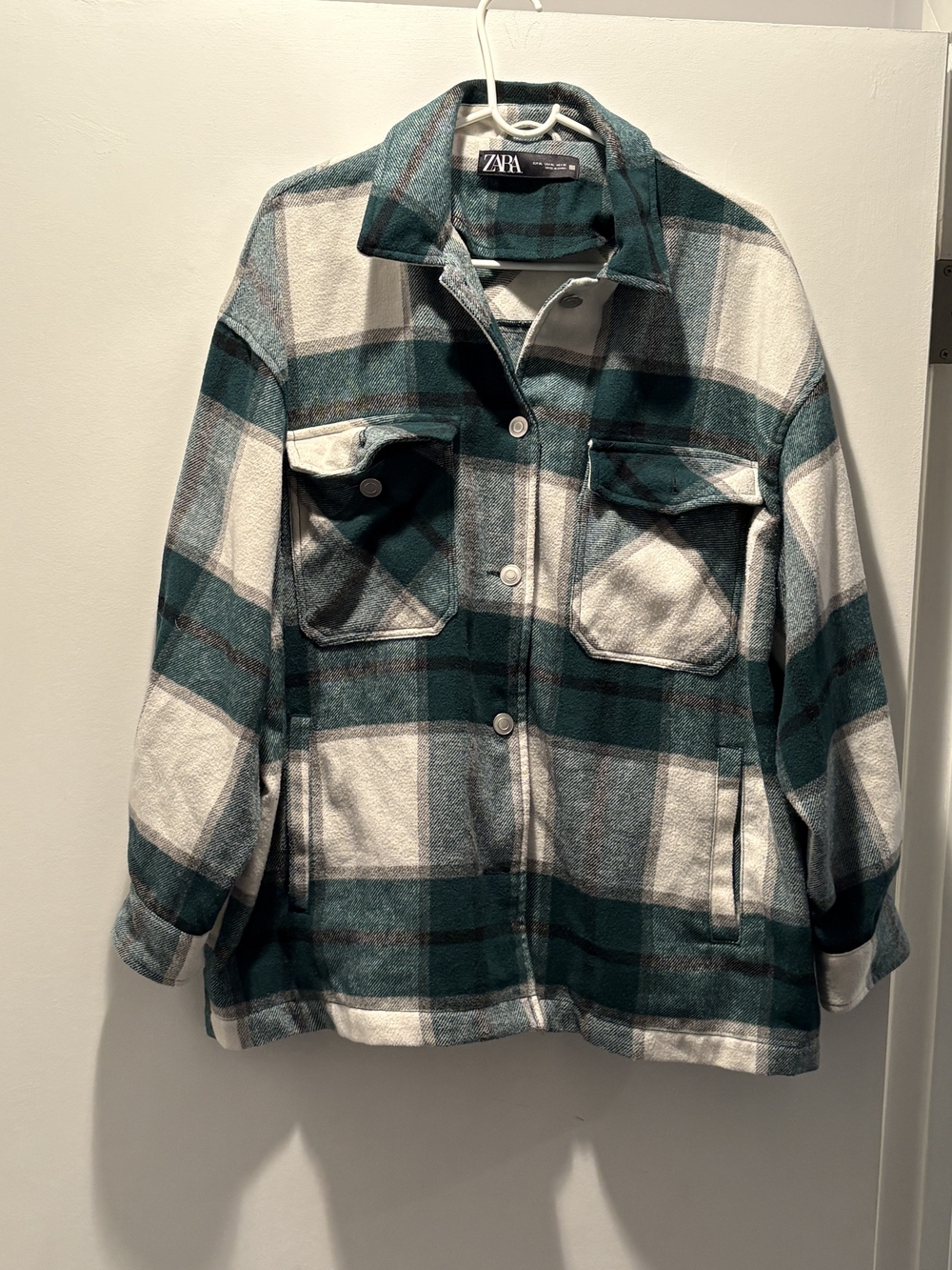 Zara Green & White Plaid Utility Shacket